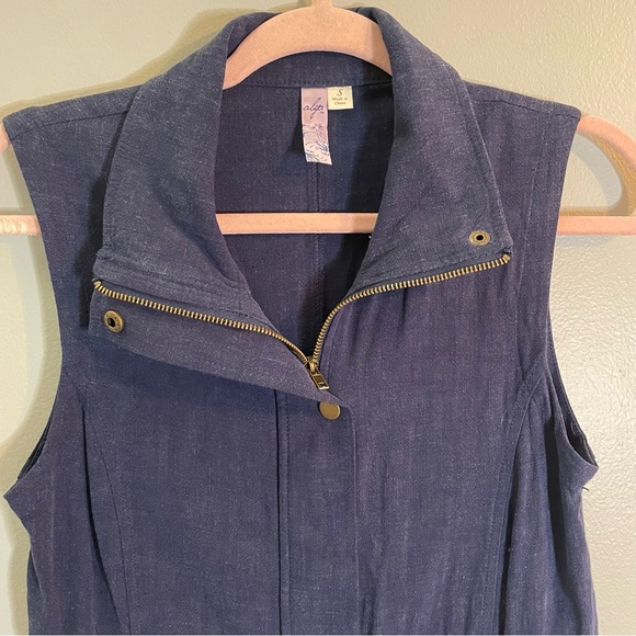 ALYA Womens Blue Linen Blend Long Full Zip Vest SZ/Small - Picture 4 of 9